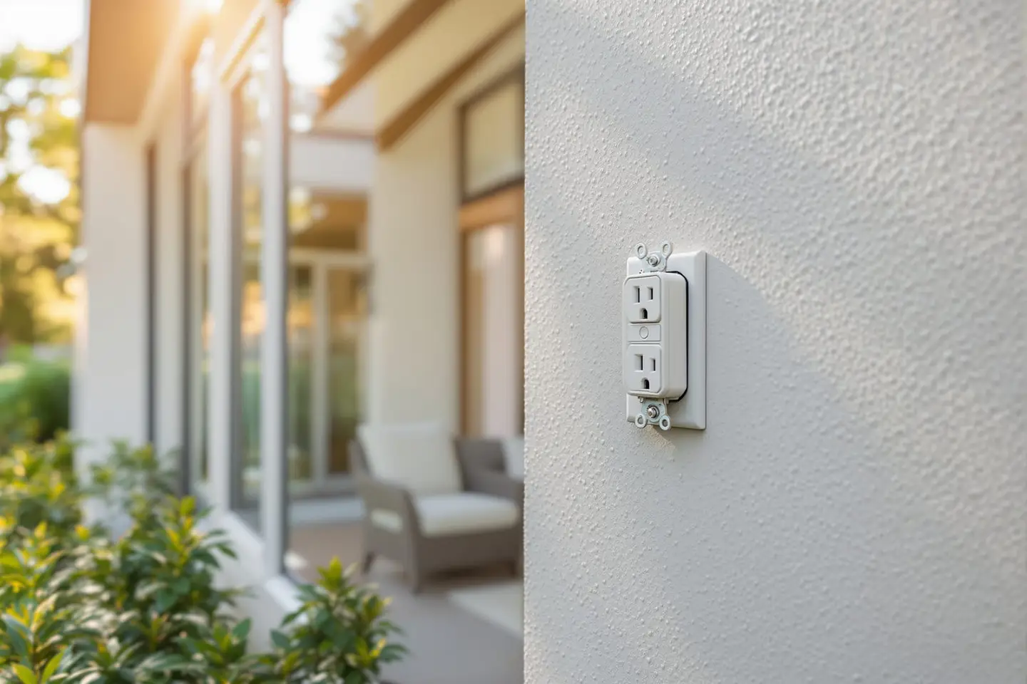 Electrician installing outdoor weather-resistant GFCI outlet