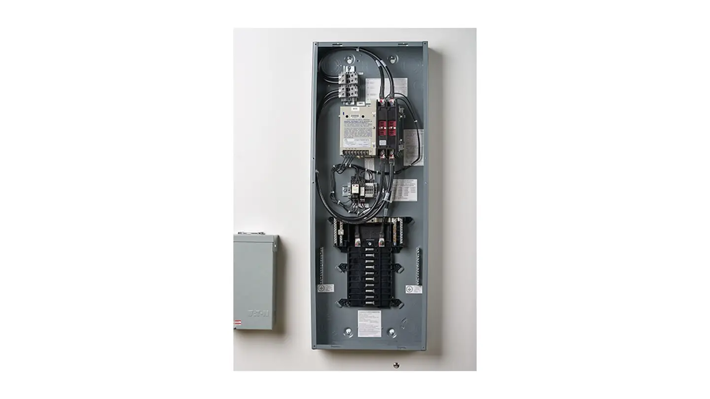 Cummins automatic transfer switch and load center mounted on a wall